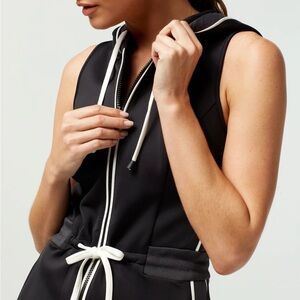 Blanc Noir Black Scuba Hooded Zip-Up Romper *Read Description